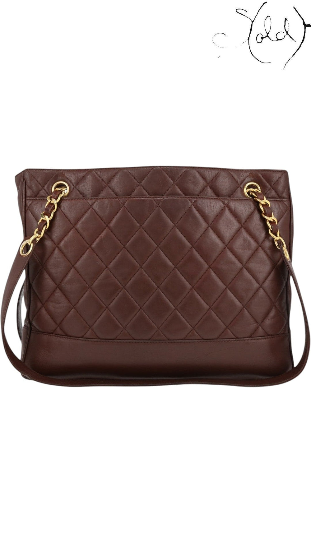 Sold Attire bordeaux lambskin Chanel Matelasse Chain Tote with diamond quilting and gold chain strap.