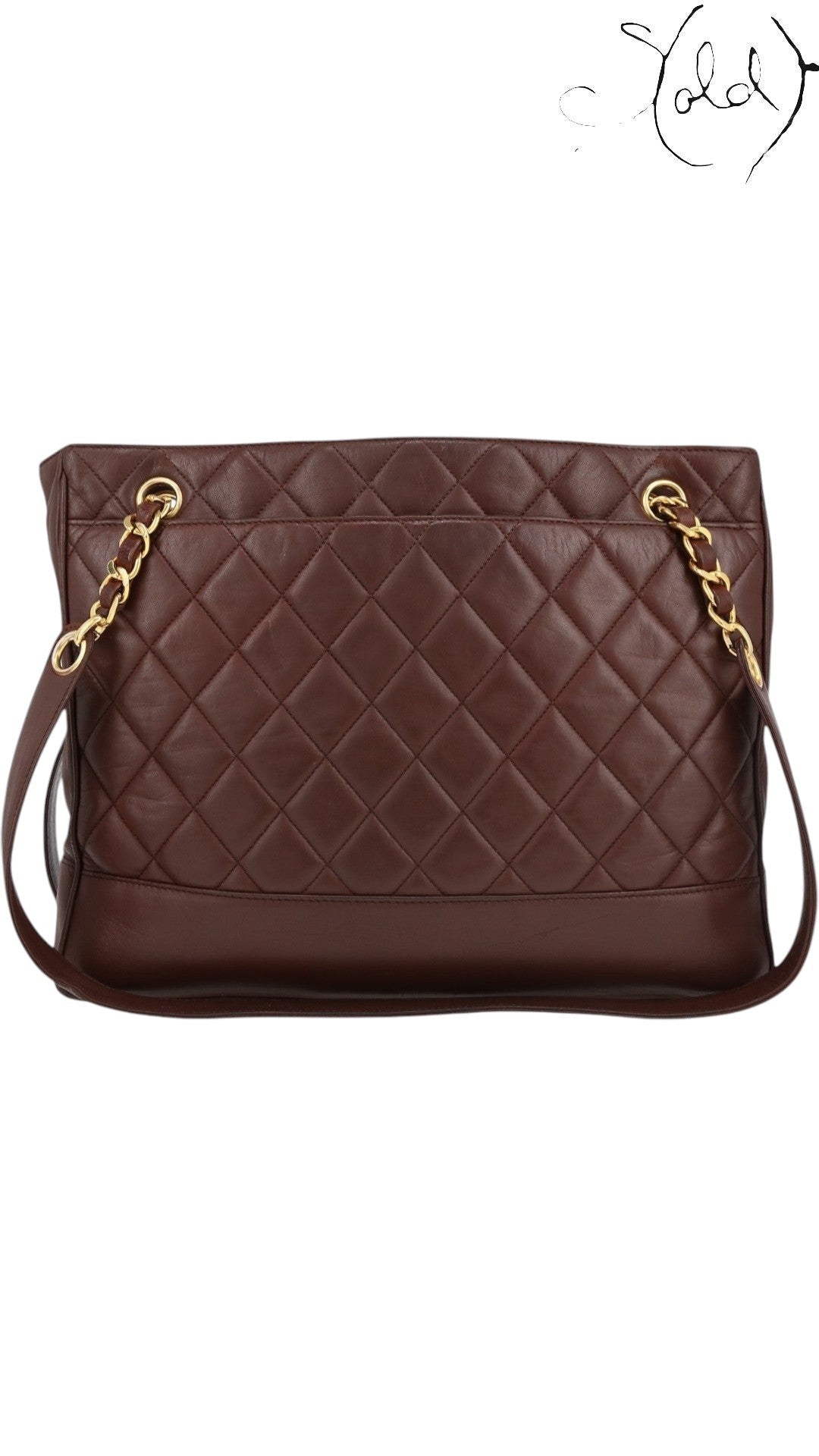 Sold Attire bordeaux lambskin Chanel Matelasse Chain Tote with diamond quilting and gold chain strap.
