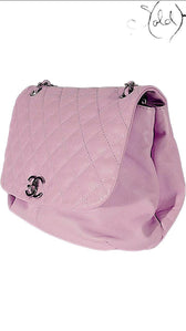 Sold Attire pastel purple lambskin Chanel Trianon messenger bag with diamond quilting and brushed gold-tone CC turn-lock closure.