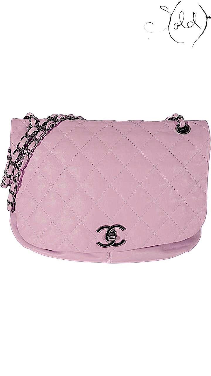 Sold Attire pastel purple lambskin Chanel Trianon messenger bag with brushed gold-tone hardware and chain strap.