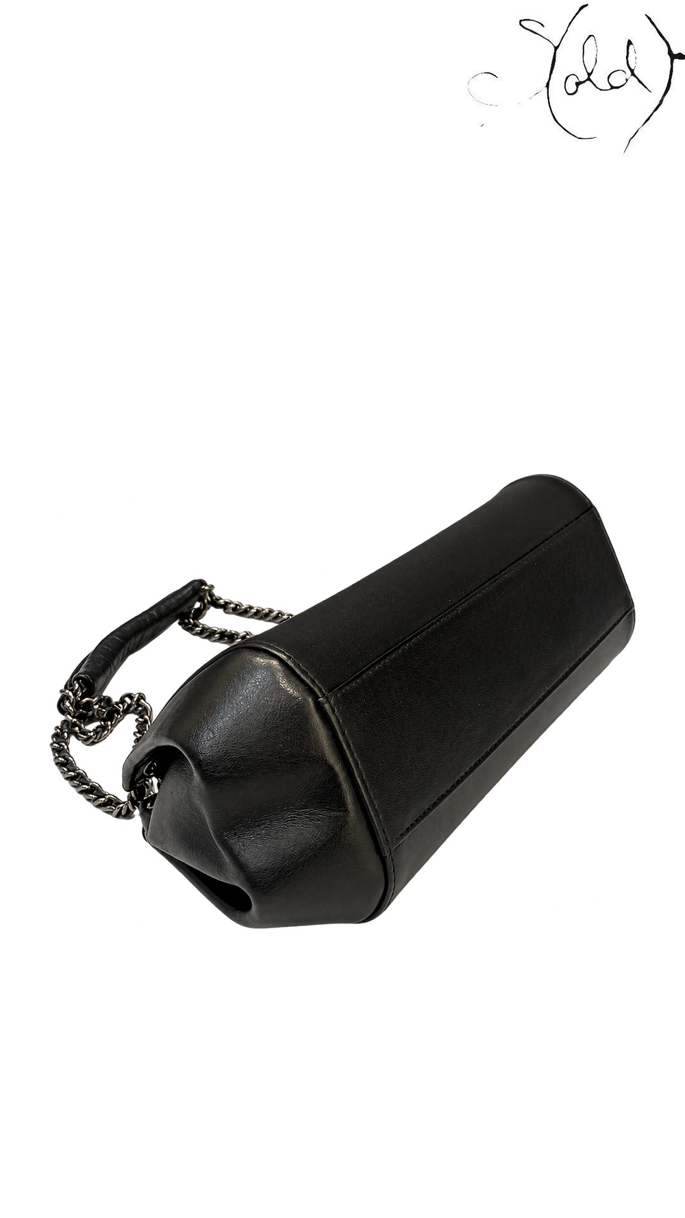 Chanel Accordion Flap Black Lambskin Shoulder Bag, base and folded chain