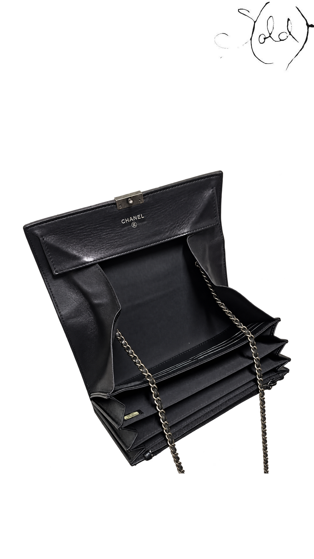 Chanel black quilted leather Wallet on Chain — interior view