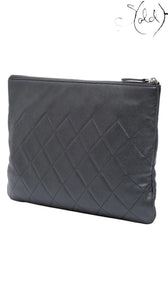 Chanel Black Quilted Caviar Leather Clutch 2017-2018 Made in Italy, Back view | Sold Attire