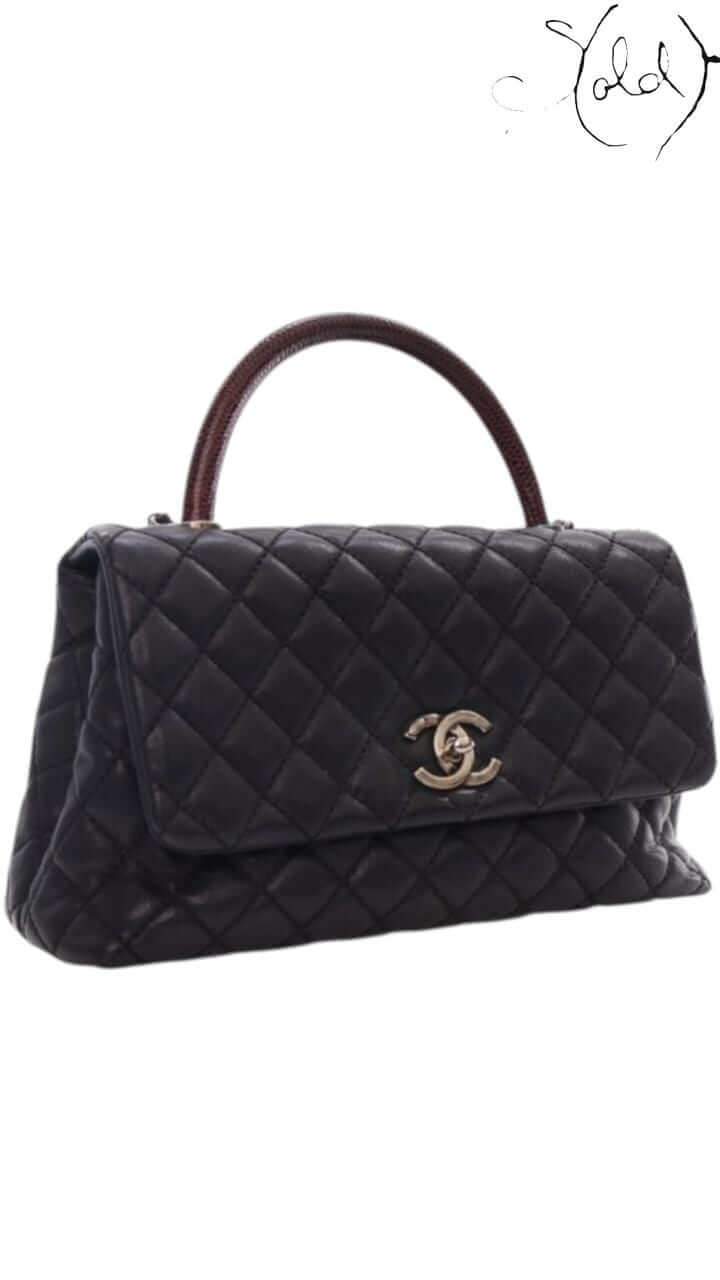 CHANEL Coco Handle Medium – Black Calfskin & Lizard Trim, Back view | Sold Attire