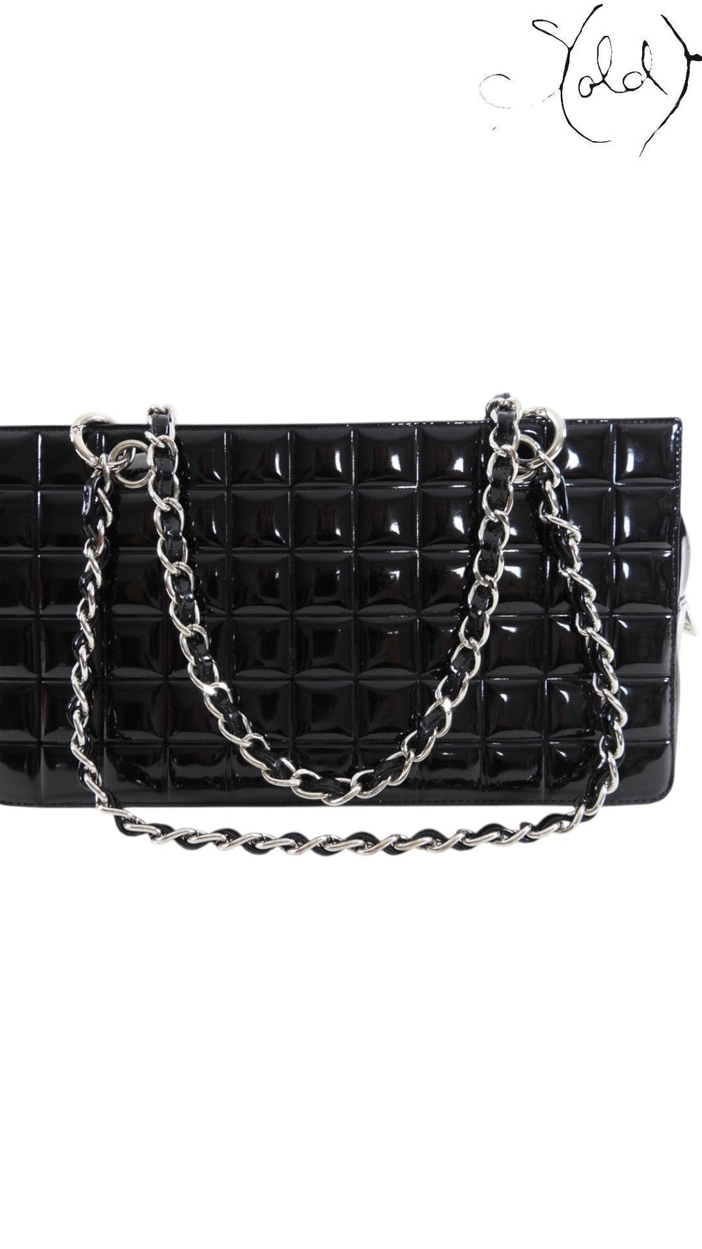 Chanel Choco Bar patent leather tote base and corners