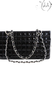 Chanel Choco Bar patent leather tote base and corners