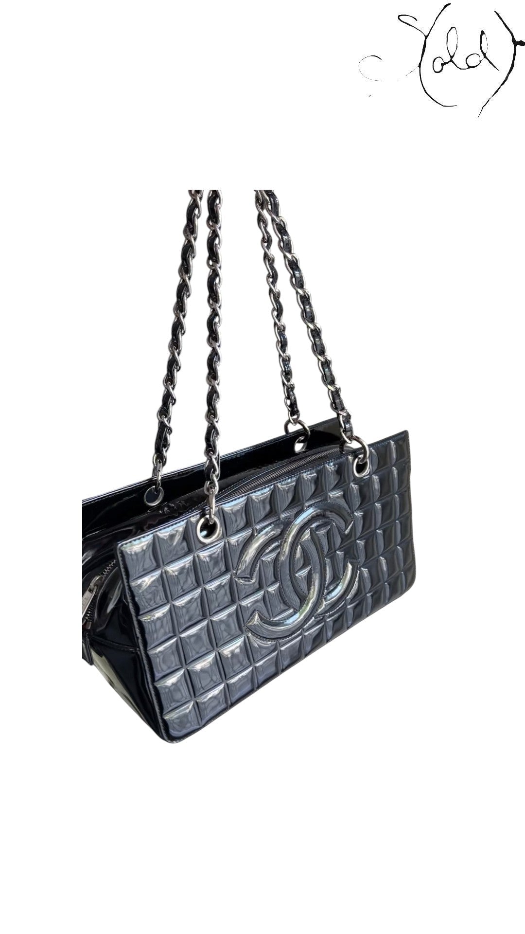 Chanel Choco Bar tote interior and detail image