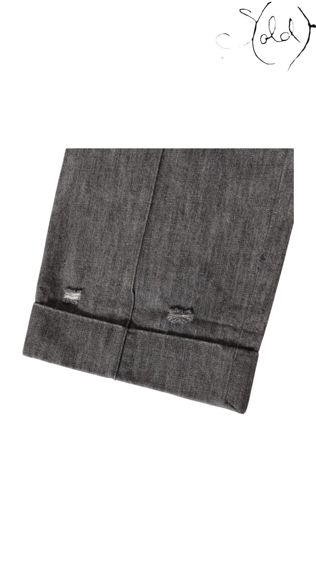 Chanel Coco Button Grey Cotton Denim Pants Size 40-42 Signature CC Hardware, Close-up | Sold Attire