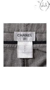Chanel Coco Button Grey Cotton Denim Pants Size 40-42 Signature CC Hardware, Interior view | Sold Attire