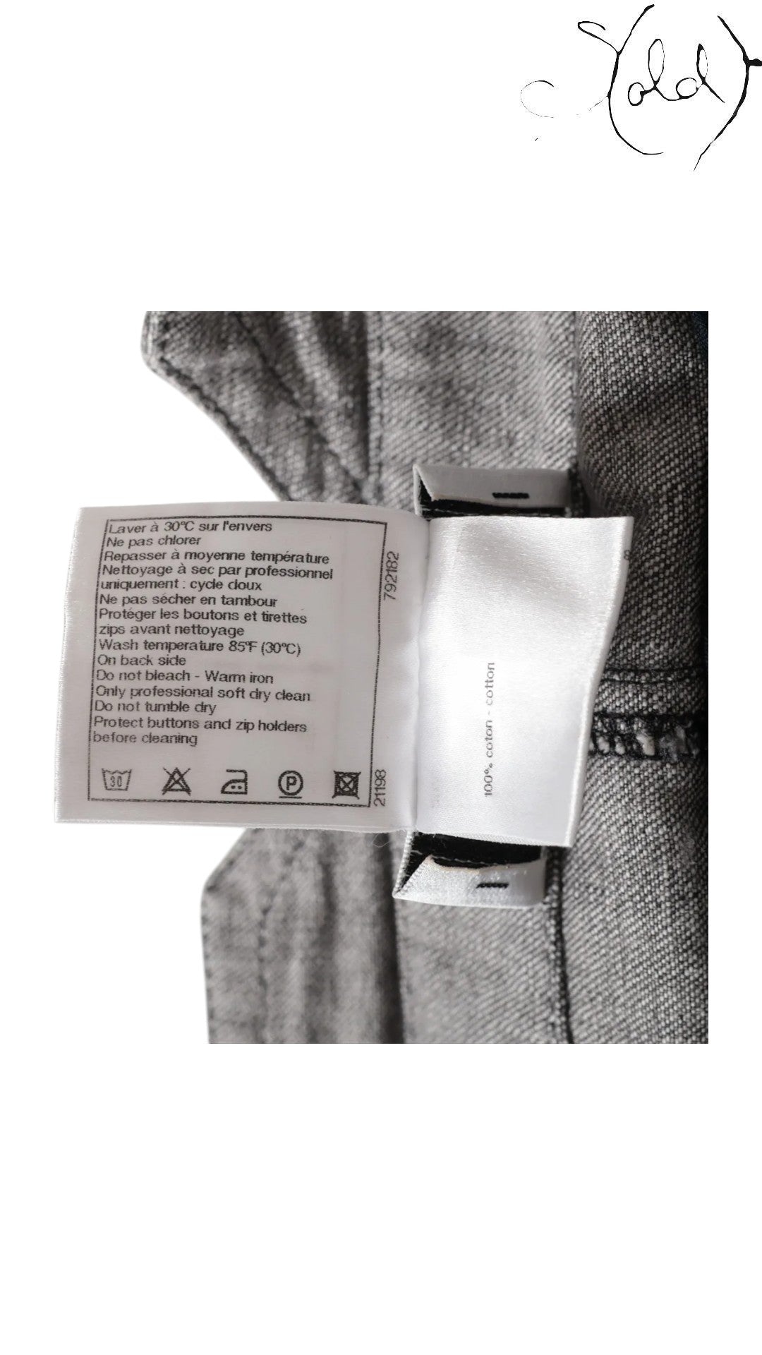 Chanel Coco Button Grey Cotton Denim Pants Size 40-42 Signature CC Hardware, Base view | Sold Attire