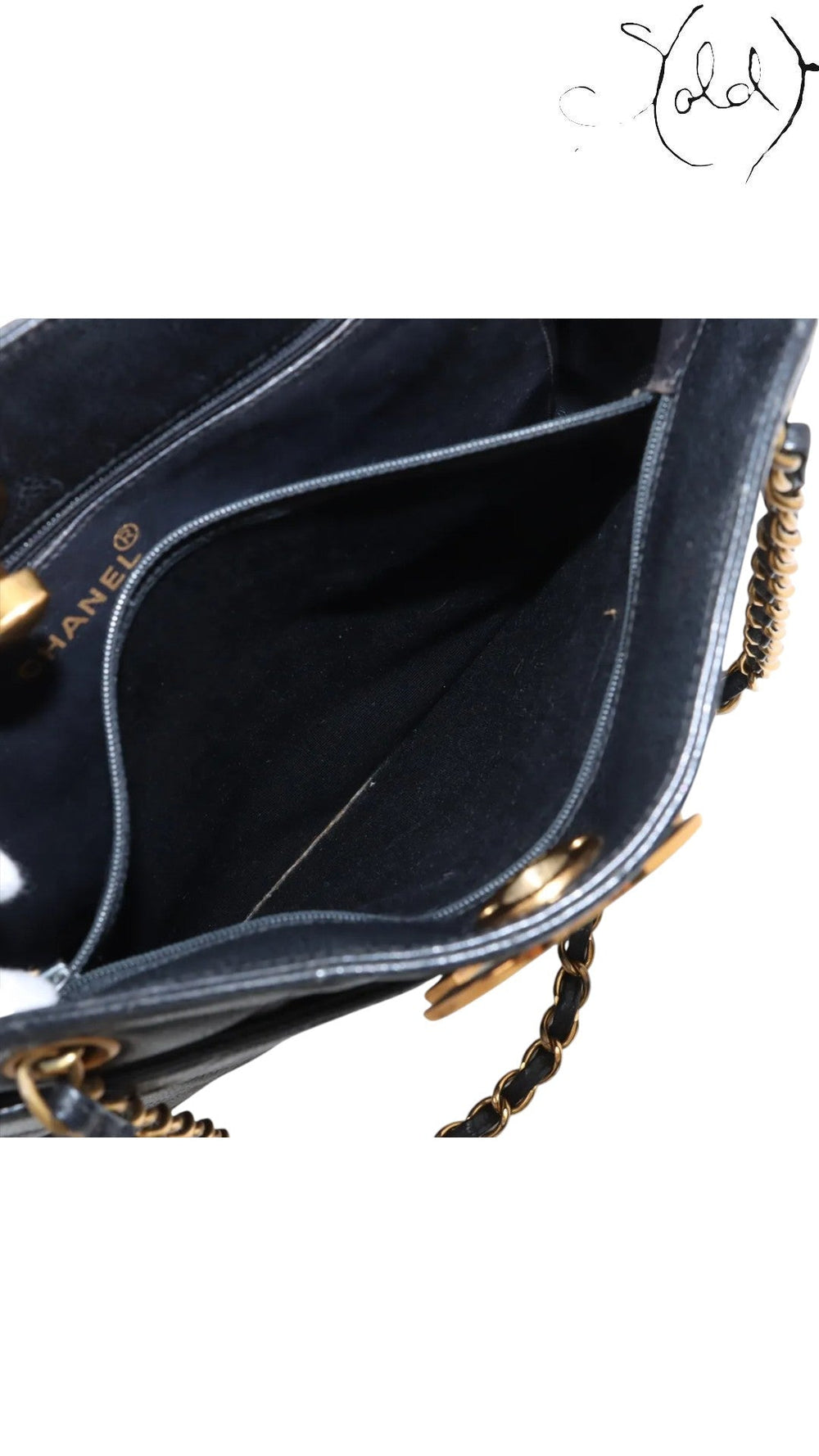 Chanel 1994 Caviar Tote Black Leather Series 1 Gold-Plated Hardware Vintage Icon, Lining detail | Sold Attire