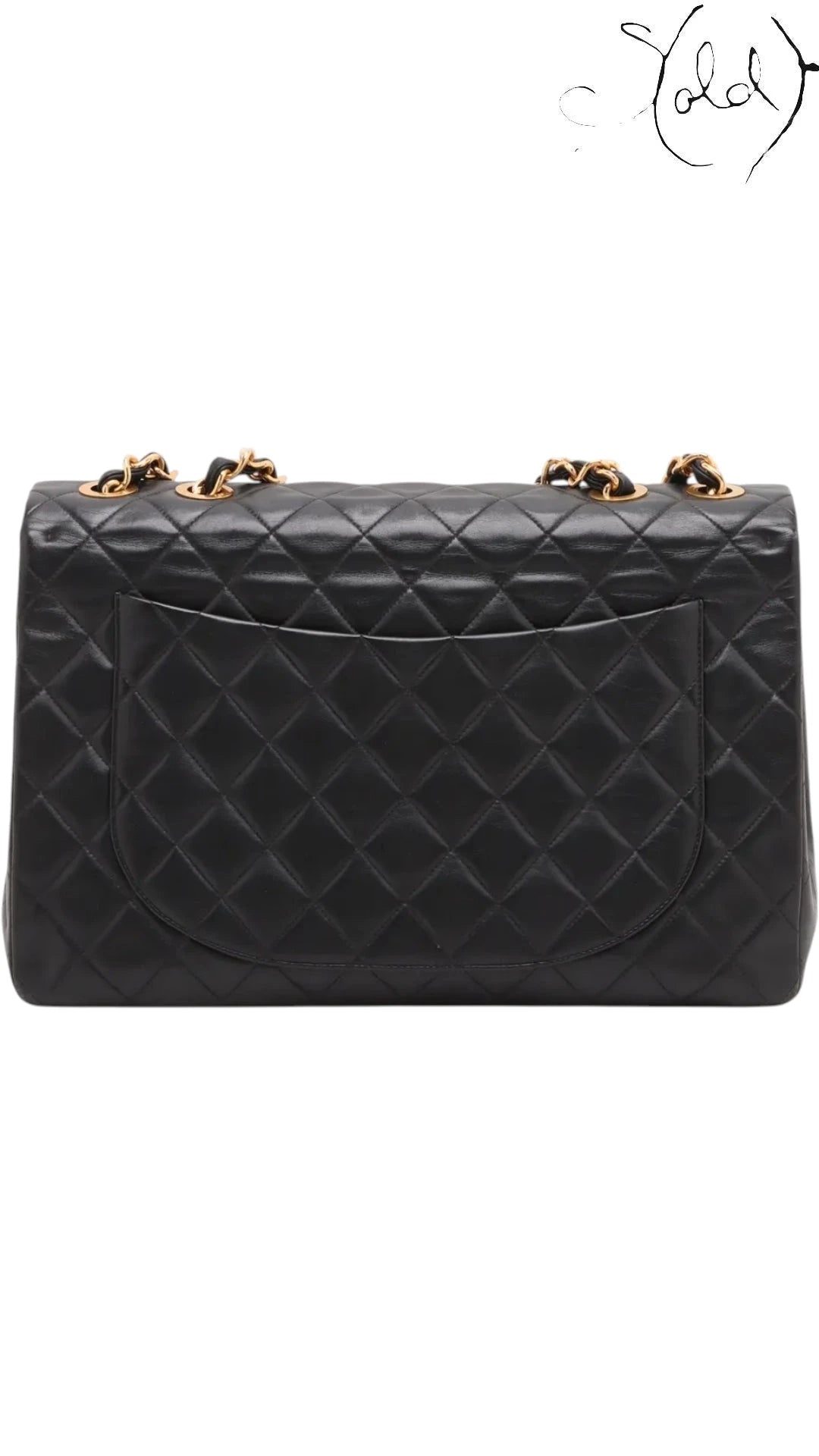 Chanel Maxi Flap Black Lambskin Double Chain Bag Gold Hardware, Back view | Sold Attire