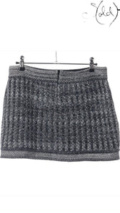 Sold Attire black and grey knit wool blend pencil skirt with a textured pattern and ribbed waistband.