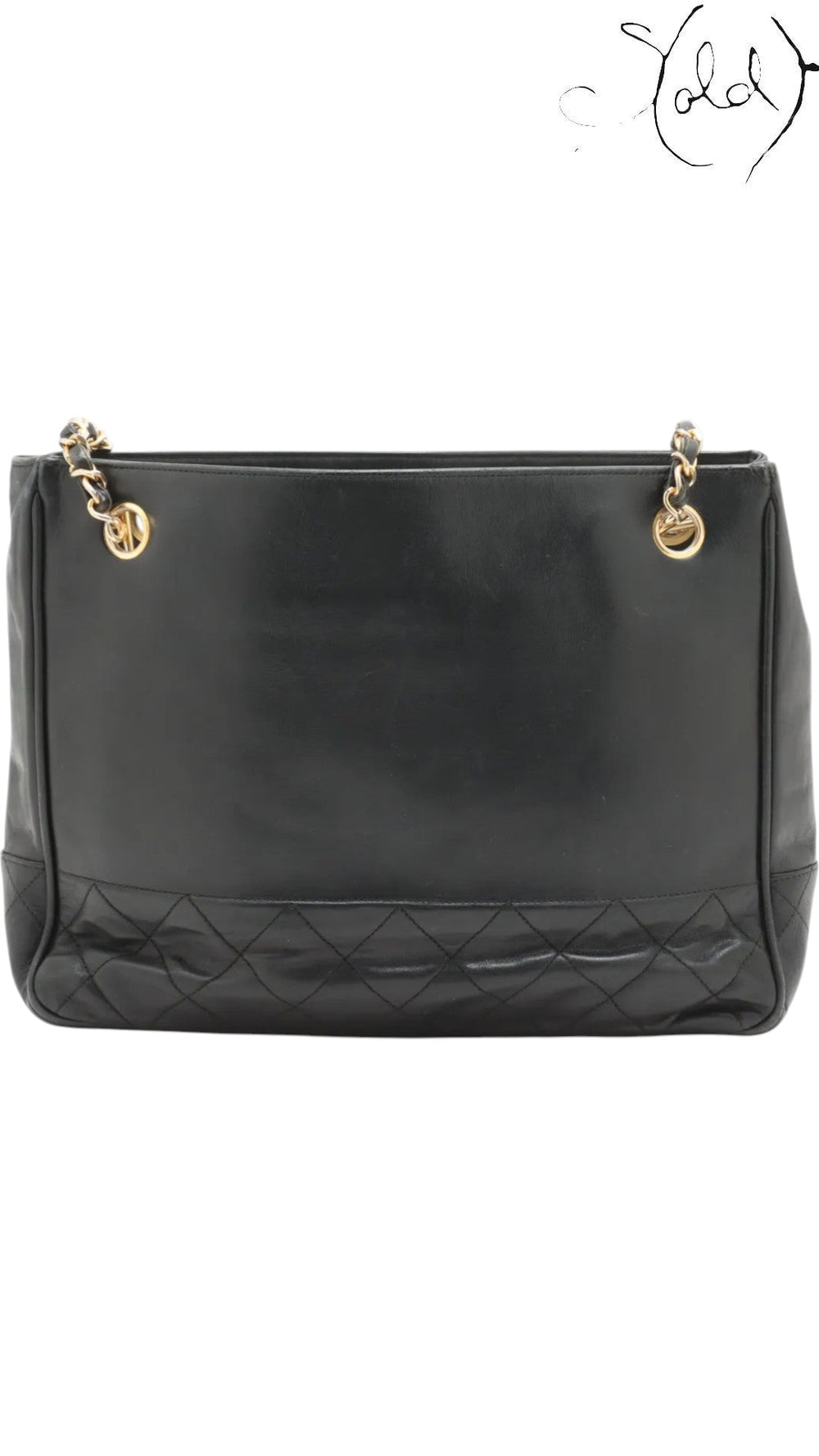 Chanel Vintage 1980s Matelassé Lambskin Chain Tote Black Gold, Back view | Sold Attire
