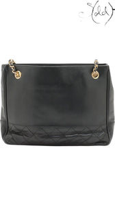 Chanel Vintage 1980s Matelassé Lambskin Chain Tote Black Gold, Back view | Sold Attire