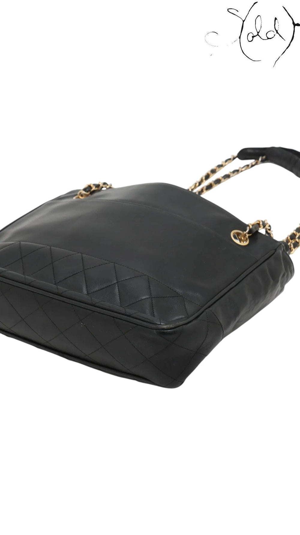 Chanel Vintage 1980s Matelassé Lambskin Chain Tote Black Gold, Interior view | Sold Attire