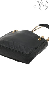 Chanel Vintage 1980s Matelassé Lambskin Chain Tote Black Gold, Interior view | Sold Attire