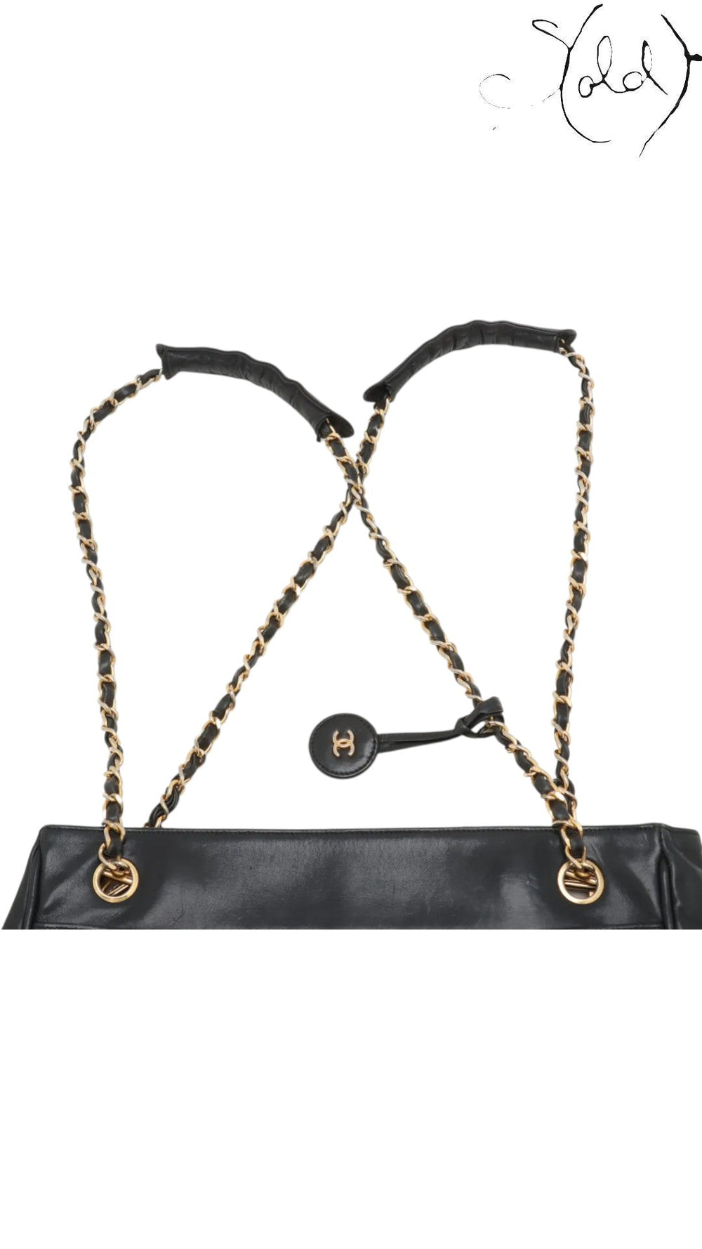 Chanel Vintage 1980s Matelassé Lambskin Chain Tote Black Gold, Base view | Sold Attire