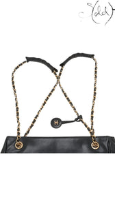 Chanel Vintage 1980s Matelassé Lambskin Chain Tote Black Gold, Base view | Sold Attire