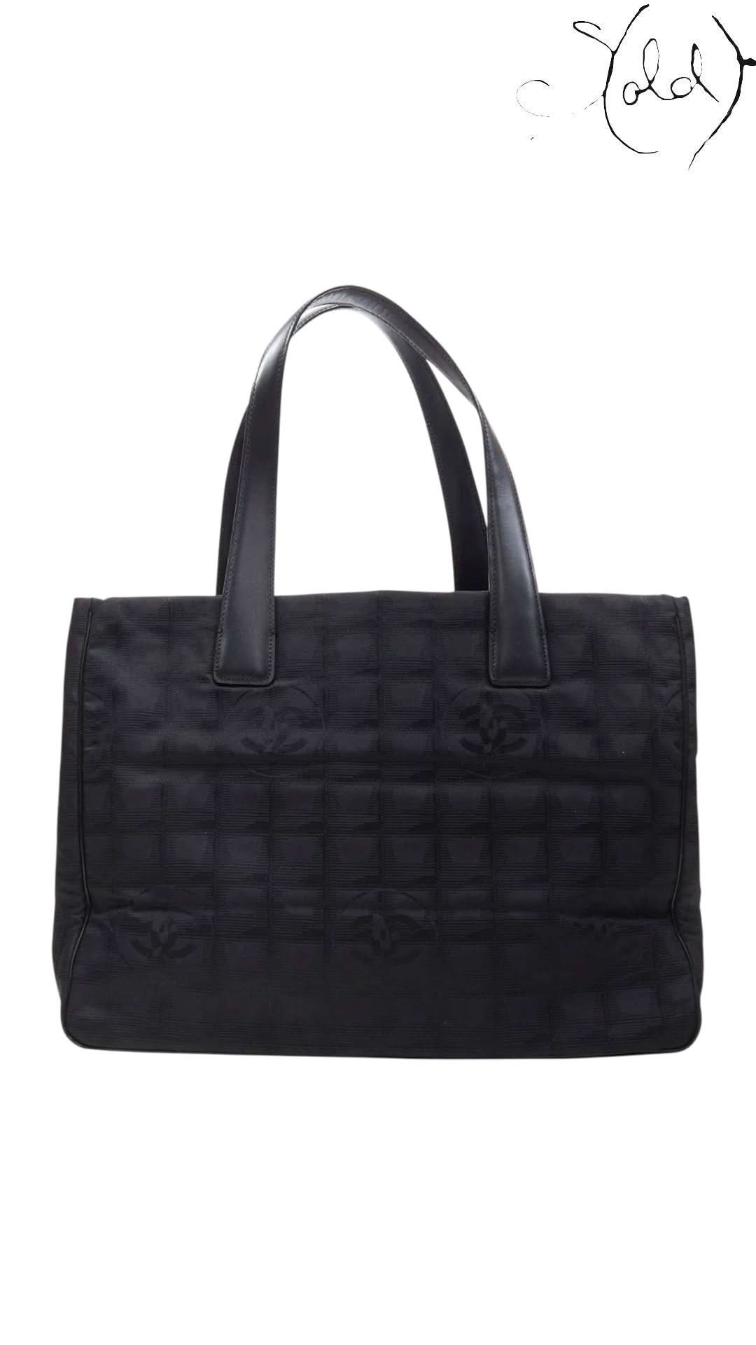 Chanel Tote Bags Chanel Travel Ligne Tote Bag Black Nylon Leather 2003 | Sold Attire Cairo