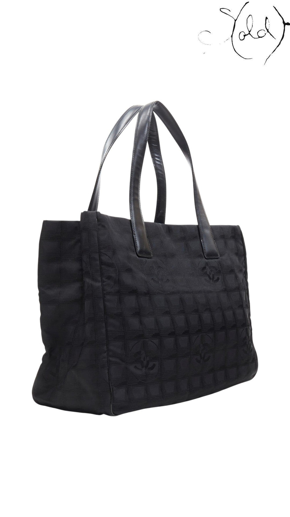 Chanel Travel Ligne Tote Bag Black Nylon Leather 2003 | Sold Attire Cairo, Side view | Sold Attire