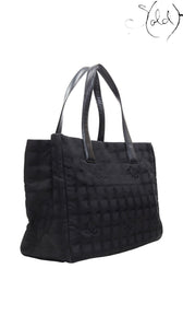 Chanel Travel Ligne Tote Bag Black Nylon Leather 2003 | Sold Attire Cairo, Side view | Sold Attire
