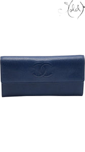 Chanel Blue Caviar CC Flap Wallet front view