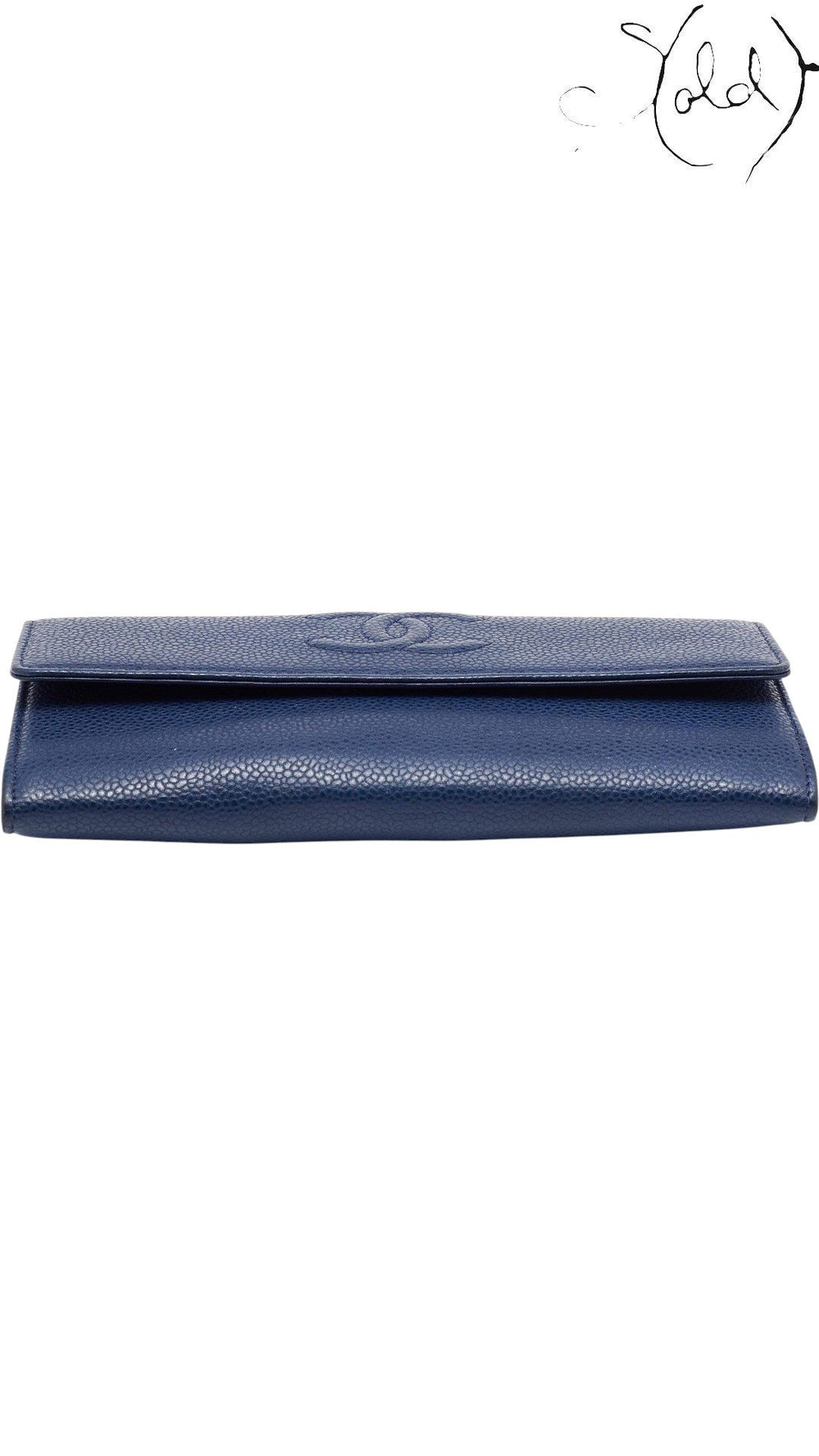 Chanel blue caviar wallet interior lining detail