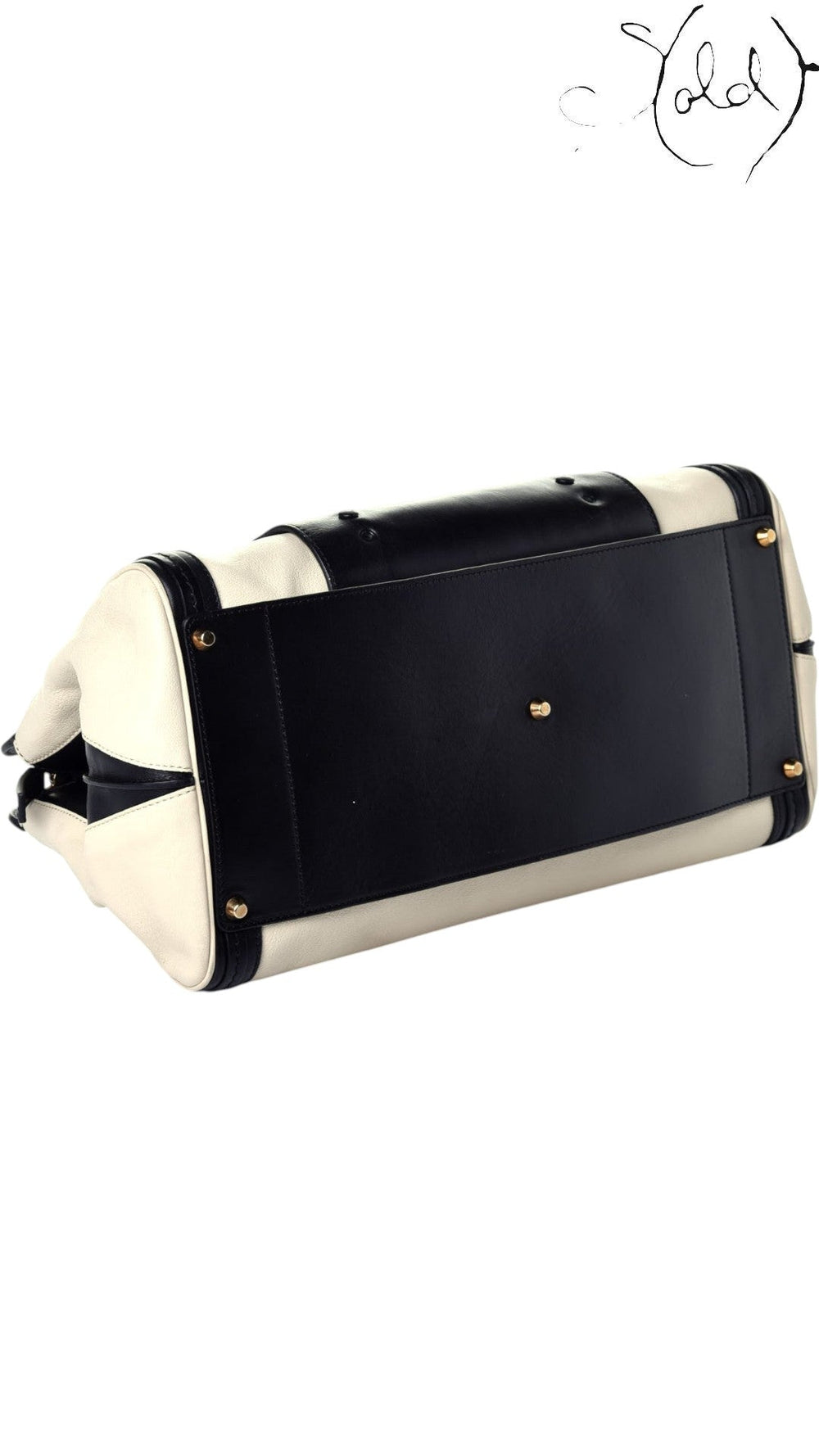 Sold Attire Chloe Alice large satchel in Husky White sheepskin and calfskin with black leather trim and brass feet.