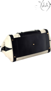 Sold Attire Chloe Alice large satchel in Husky White sheepskin and calfskin with black leather trim and brass feet.
