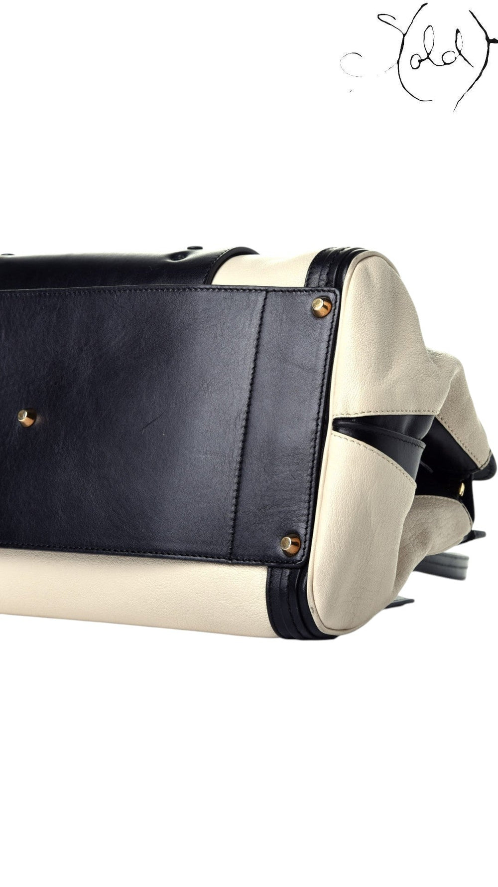 Sold Attire Chloe Alice large satchel base in Husky White sheepskin and calfskin with black leather trim and brass feet