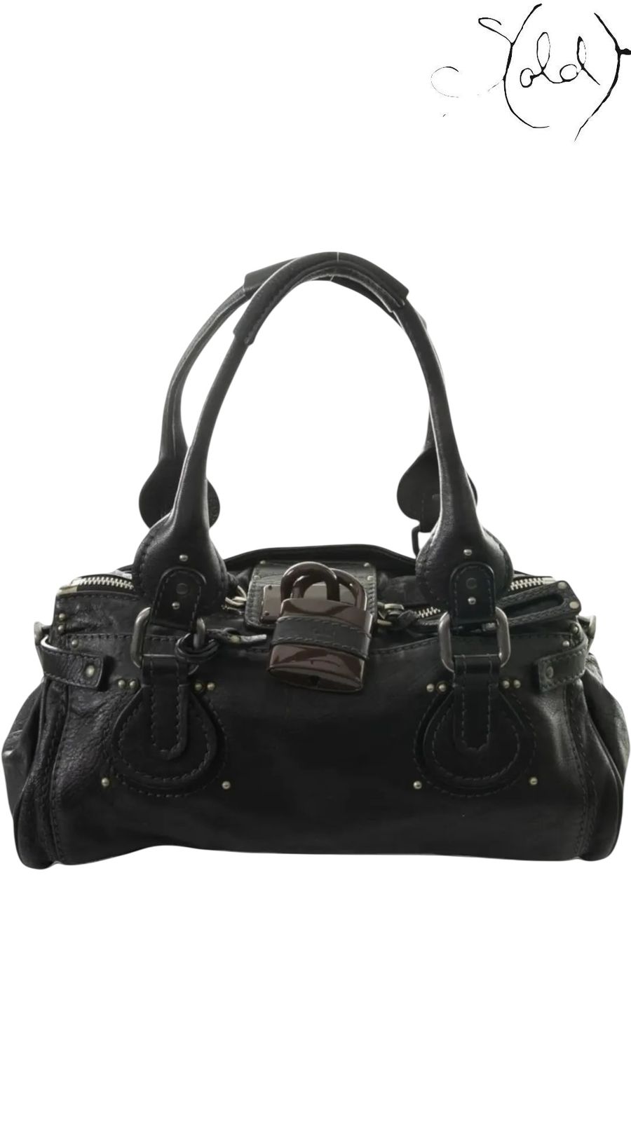 Chloé Paddington Black Leather Bag Phoebe Philo Era 2000s Icon, Detail view | Sold Attire