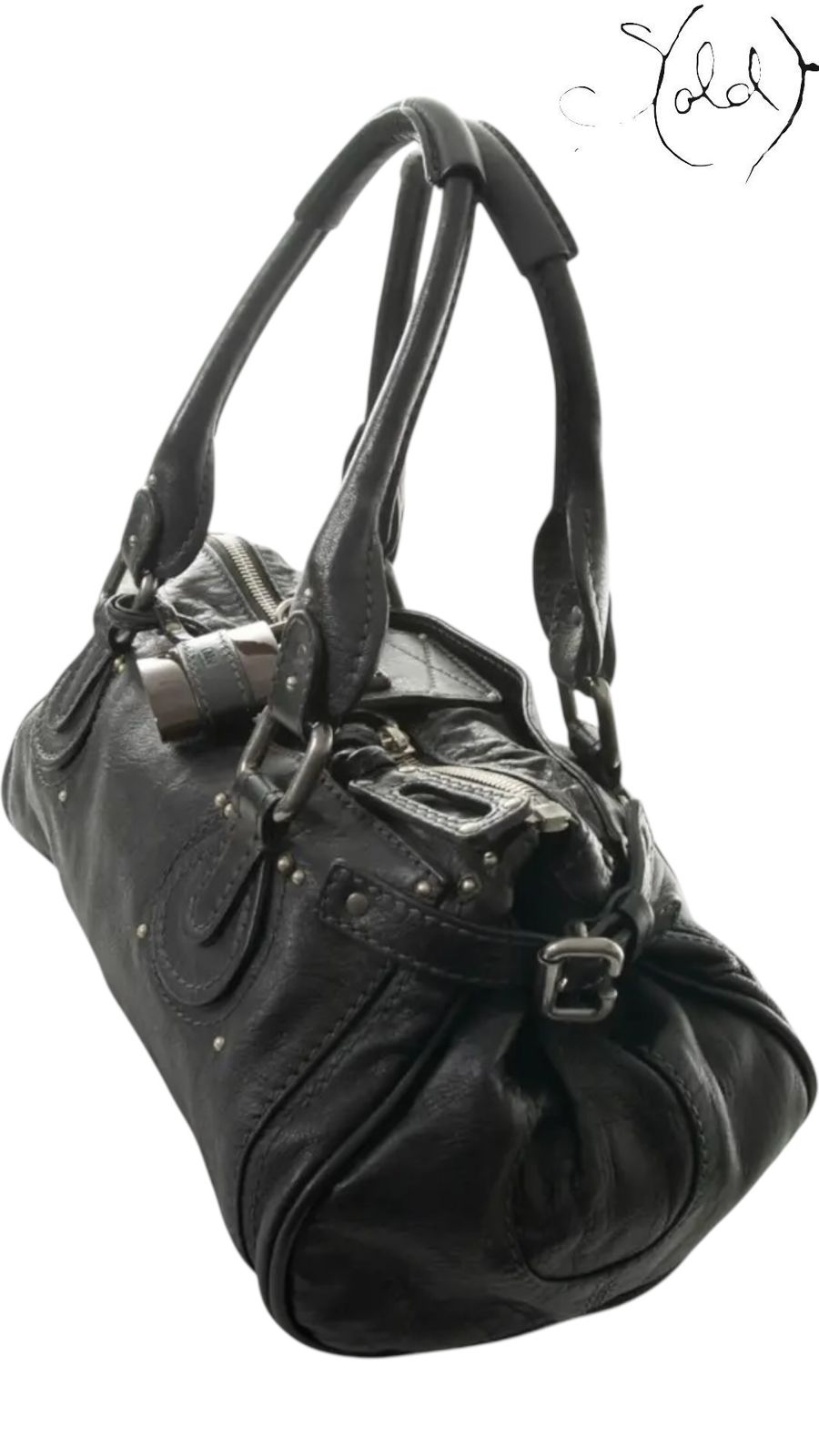 Chloé Paddington Black Leather Bag Phoebe Philo Era 2000s Icon, Interior view | Sold Attire