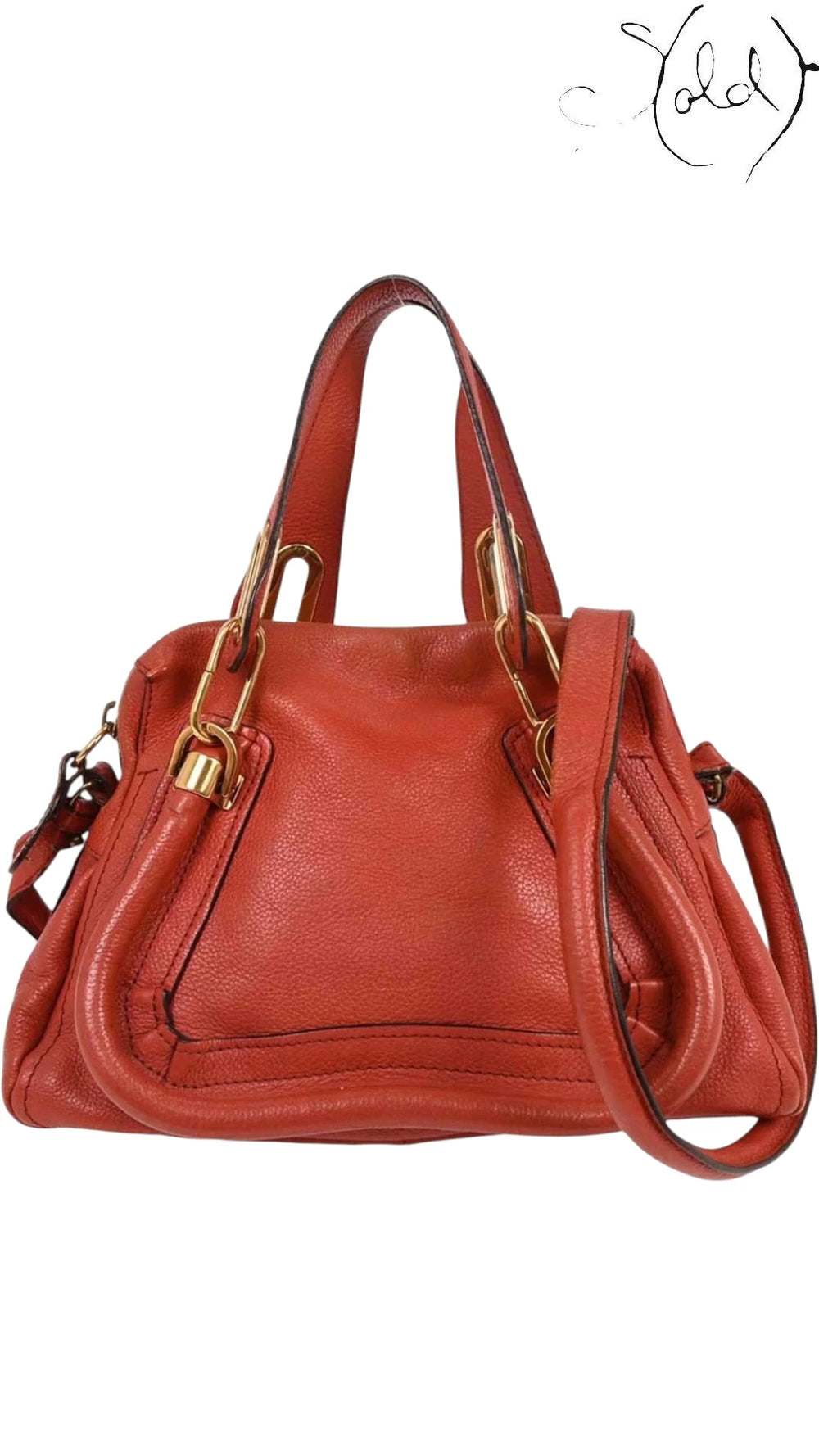 Chloé Paraty Large Top Handle Bag Coral Red 2010s, Strap detail | Sold Attire