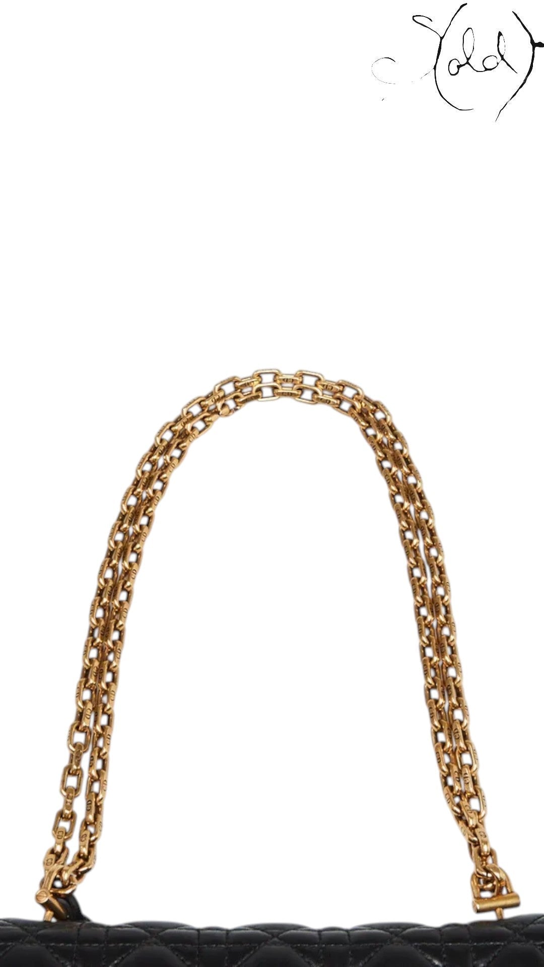 Sold Attire black lambskin Dioraddict flap bag with aged gold chain strap and cannage quilting.