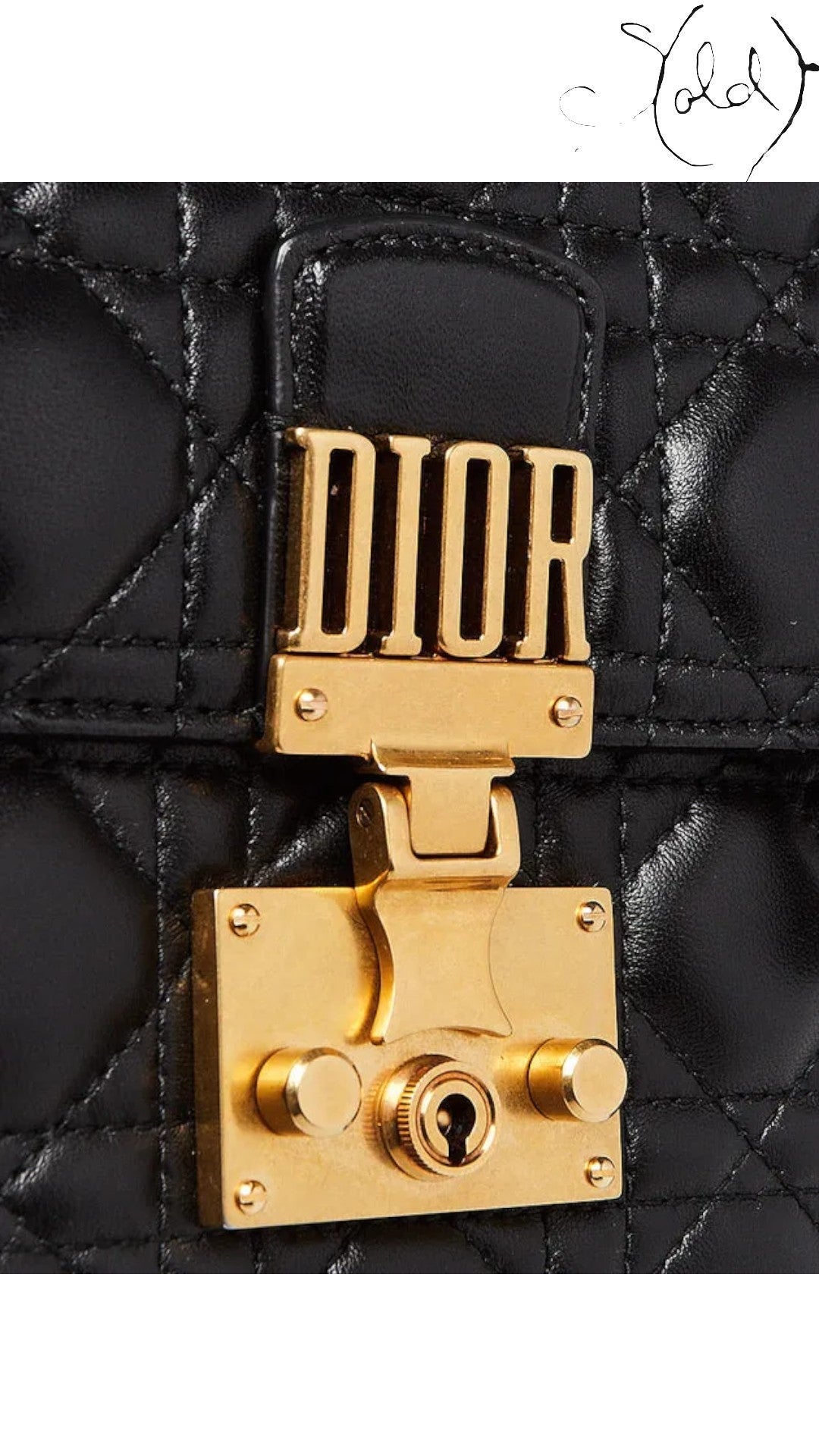 Sold Attire black lambskin Dioraddict flap bag with gold hardware and signature cannage quilting. Features a DIOR logo clasp and turn-lock closure.