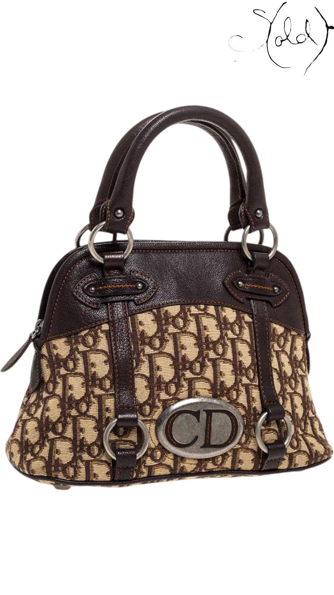 Christian Dior Trotter CD Satchel Beige Brown Canvas Early 2000s, Back view | Sold Attire