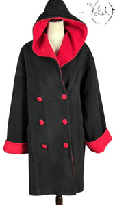 Christian Dior Wool Cashmere Coat Black Red 1980s Size 44, Detail view | Sold Attire