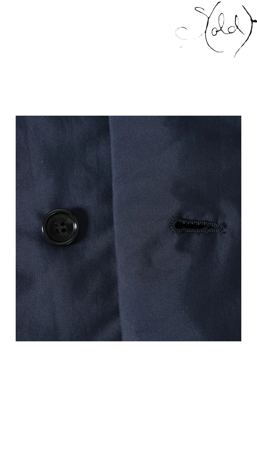 Sold Attire navy polyester padded cape coat with a single black button and buttonhole, AW16.