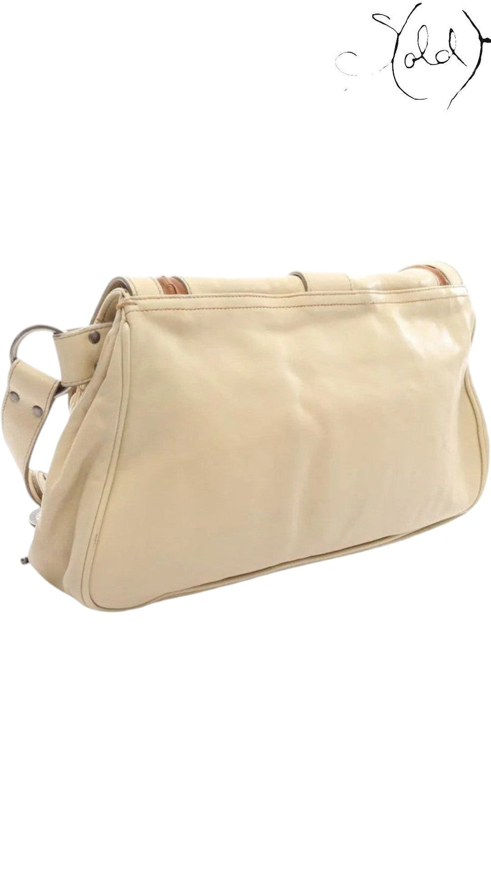 Sold Attire beige calf leather Dior Gaucho shoulder bag, back view showing smooth pale leather and silver-tone hardware