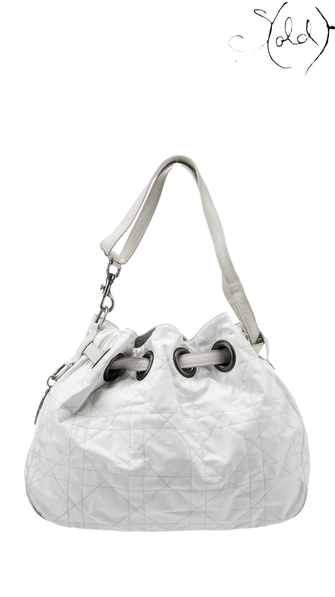 Dior white patent Cannage hobo bag: front view
