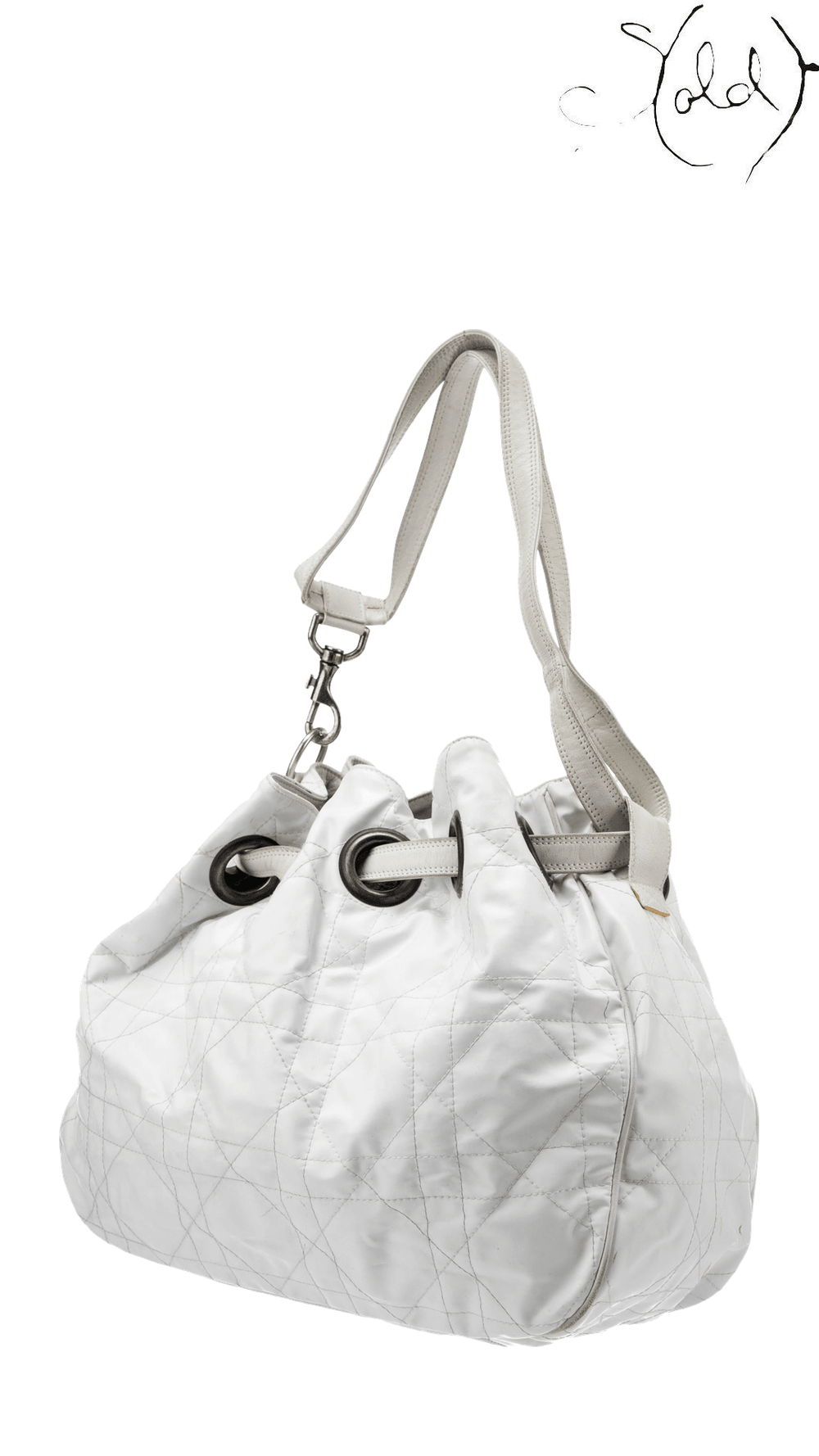 Dior white patent Cannage hobo bag: angled view