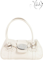 Sold Attire pre-owned Dior Saint Germaine cream leather shoulder bag with silver-tone CD hardware and dual straps.