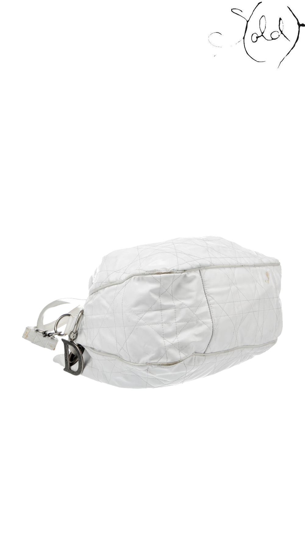 Dior white patent Cannage hobo bag: base view