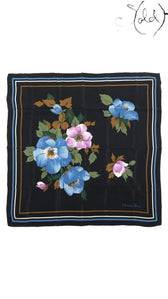 Christian Dior Black Floral Silk Scarf - full view