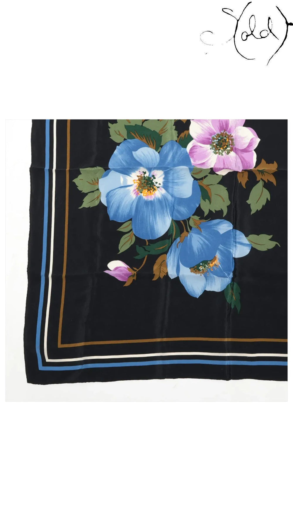 Christian Dior Black Floral Silk Scarf — detail view 5
