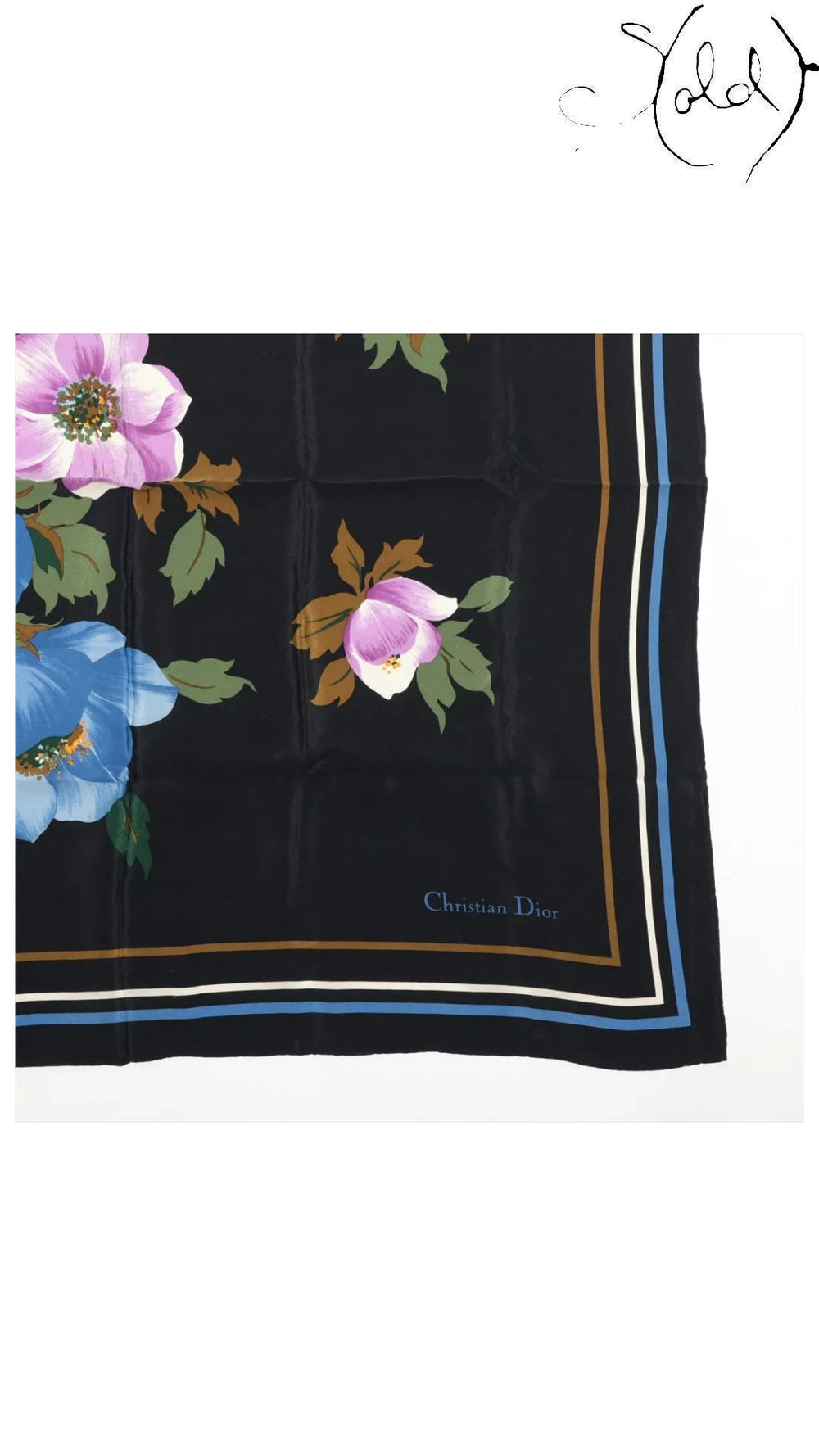 Christian Dior Black Floral Silk Scarf — detail view 4