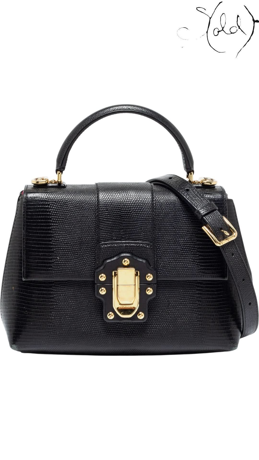 Dolce & Gabbana Bags Dolce & Gabbana Black Lizard - Embossed Top Handle Bag Gold Hardware | Sold Attire