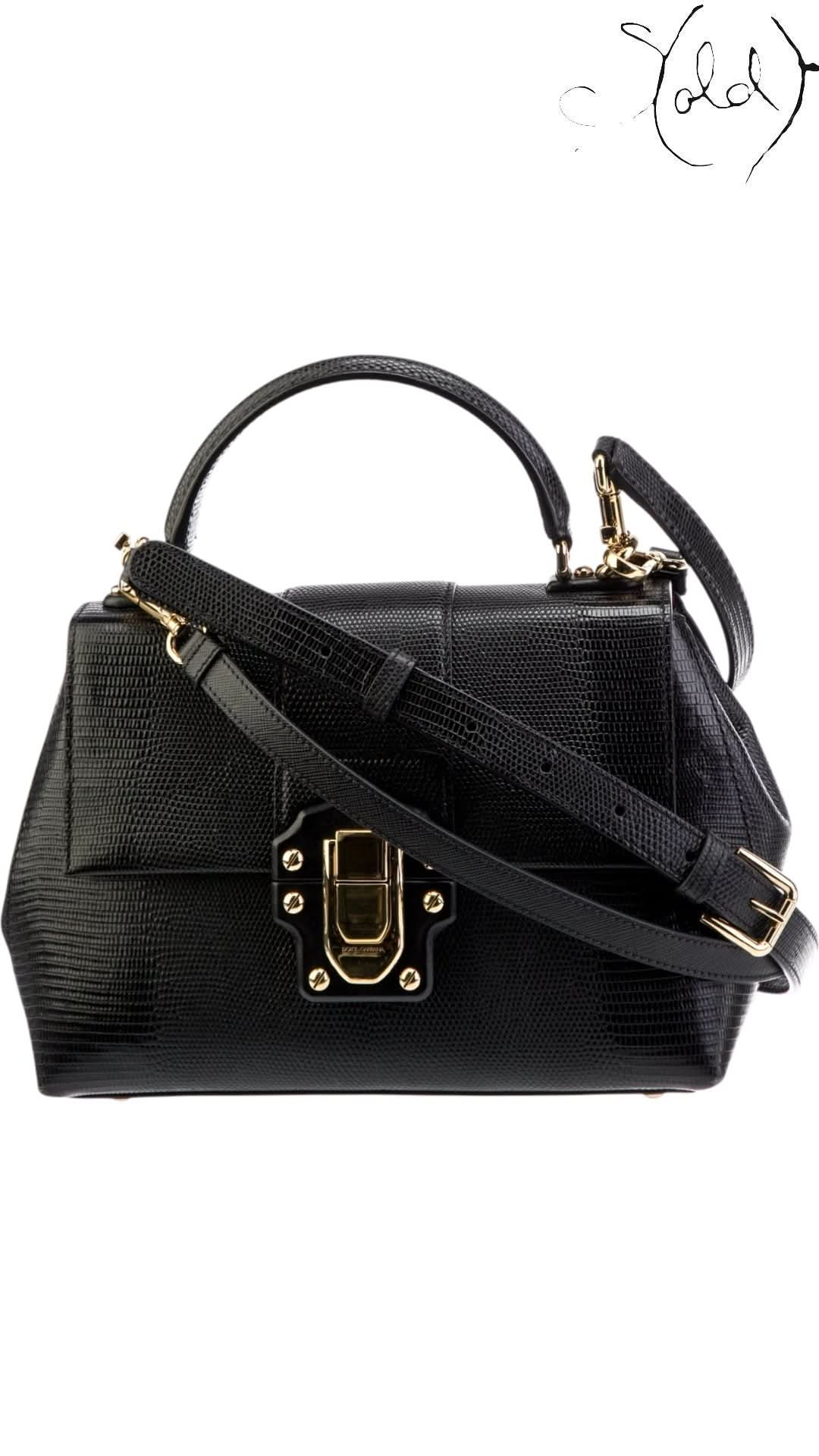 Dolce & Gabbana Bags Dolce & Gabbana Black Lizard - Embossed Top Handle Bag Gold Hardware | Sold Attire