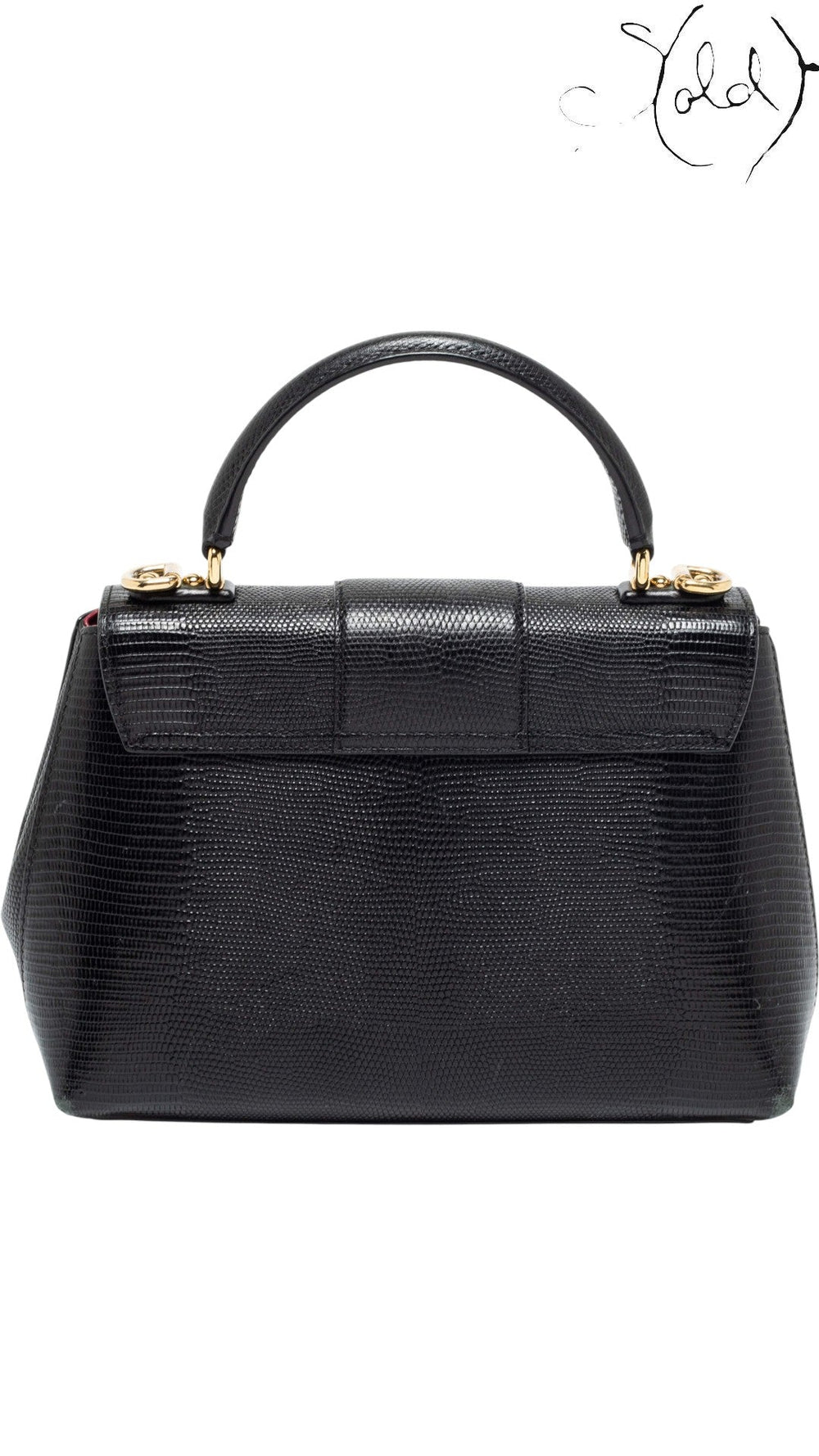 Dolce & Gabbana Black Lizard-Embossed Top Handle Bag Gold Hardware, Back view | Sold Attire